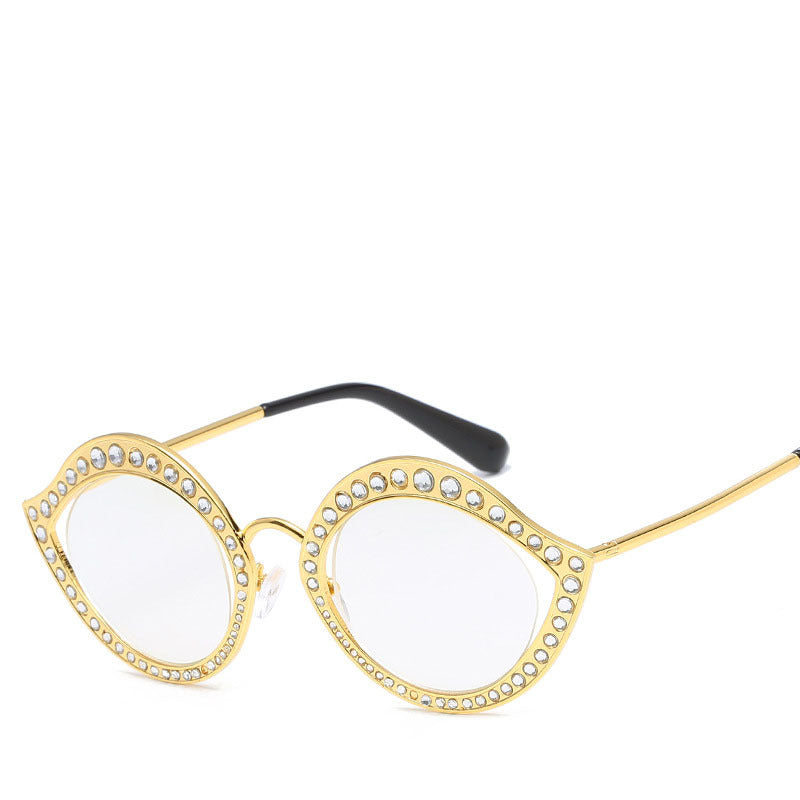 European And American New Fashion Metal Sunglasses, Diamond Frame Decorative Sunglasses, Women'S Lip-Shaped Sunglasses, Cat Eye