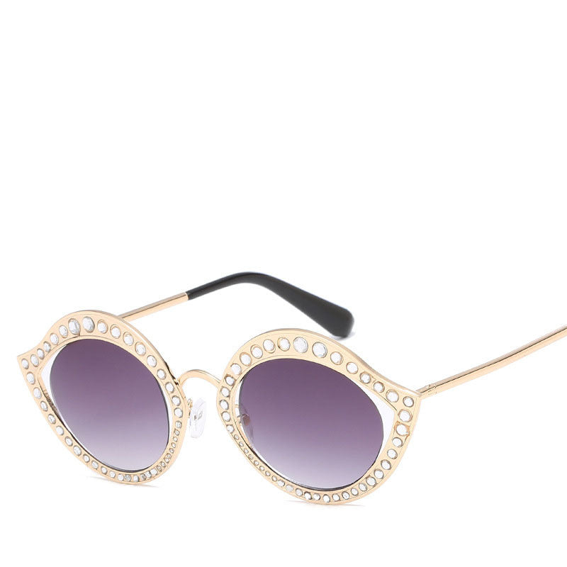European And American New Fashion Metal Sunglasses, Diamond Frame Decorative Sunglasses, Women'S Lip-Shaped Sunglasses, Cat Eye