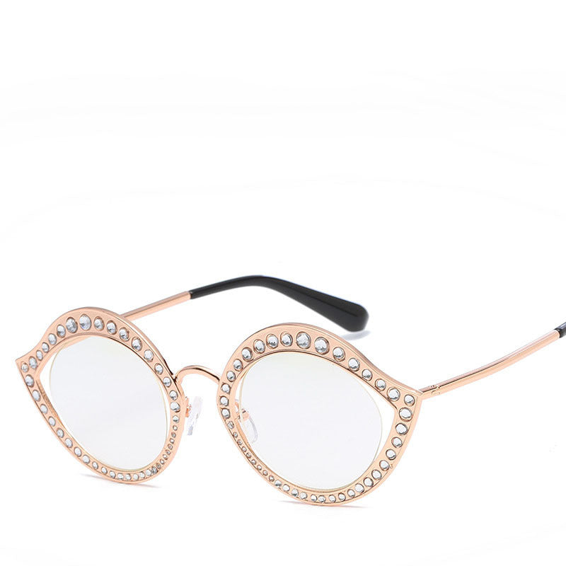 European And American New Fashion Metal Sunglasses, Diamond Frame Decorative Sunglasses, Women'S Lip-Shaped Sunglasses, Cat Eye