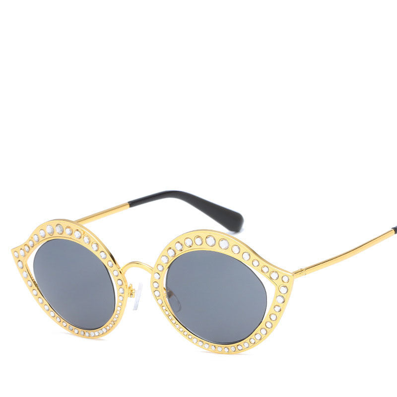 European And American New Fashion Metal Sunglasses, Diamond Frame Decorative Sunglasses, Women'S Lip-Shaped Sunglasses, Cat Eye