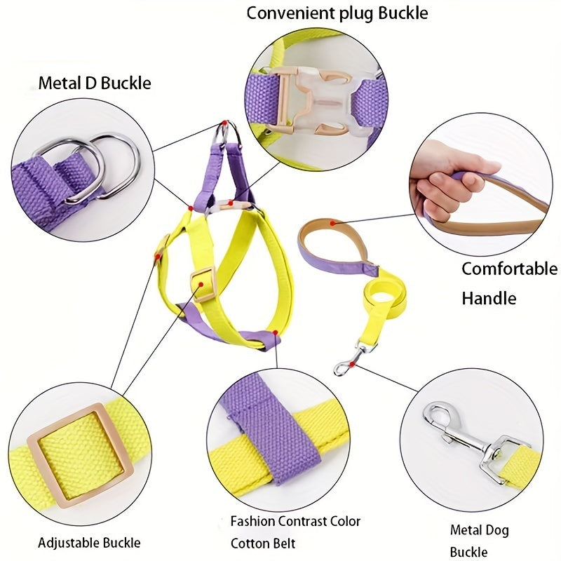 Rainbow Colorblock Pet Harness Set Anti-Escape Vest Type Dog Harness Chest Leash Cotton Designer Puppy Dog Harness Set