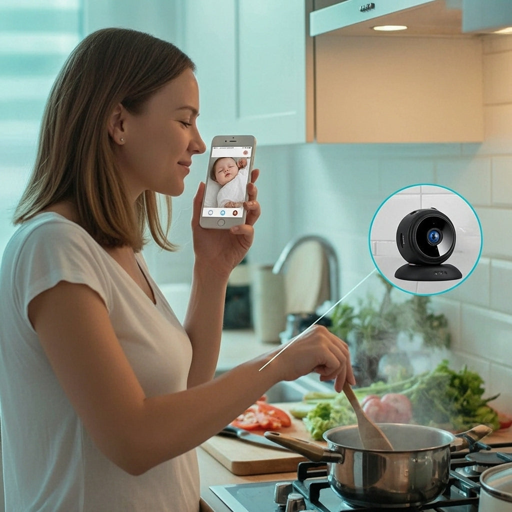 Compact surveillance camera with motion detection app