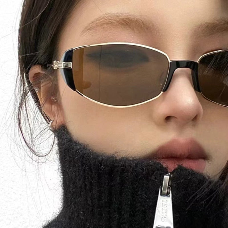 Retro Metal Oval Cats' Eye Sunglasses Female UV Sun Glasses
