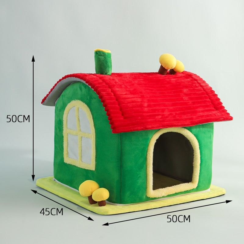 Cat Bed Indoor Enclosed Warm Cave - Cat Bed With Removable Cleaning Mat, Ample Interior Space, Comfortable And Soft Pet House, Red And Green Colors, Cute And Friendly Indoor Cat Bed, Universal Cat Bed