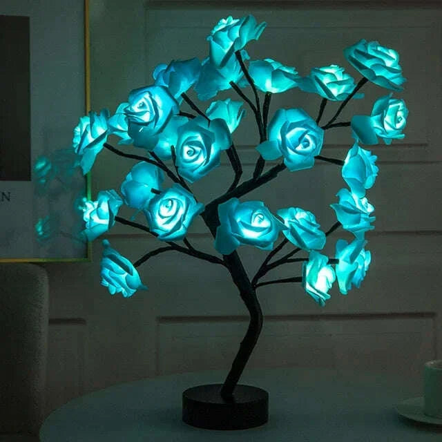 LumiRose LED tree lamp main view - rose flower romantic bedroom lighting