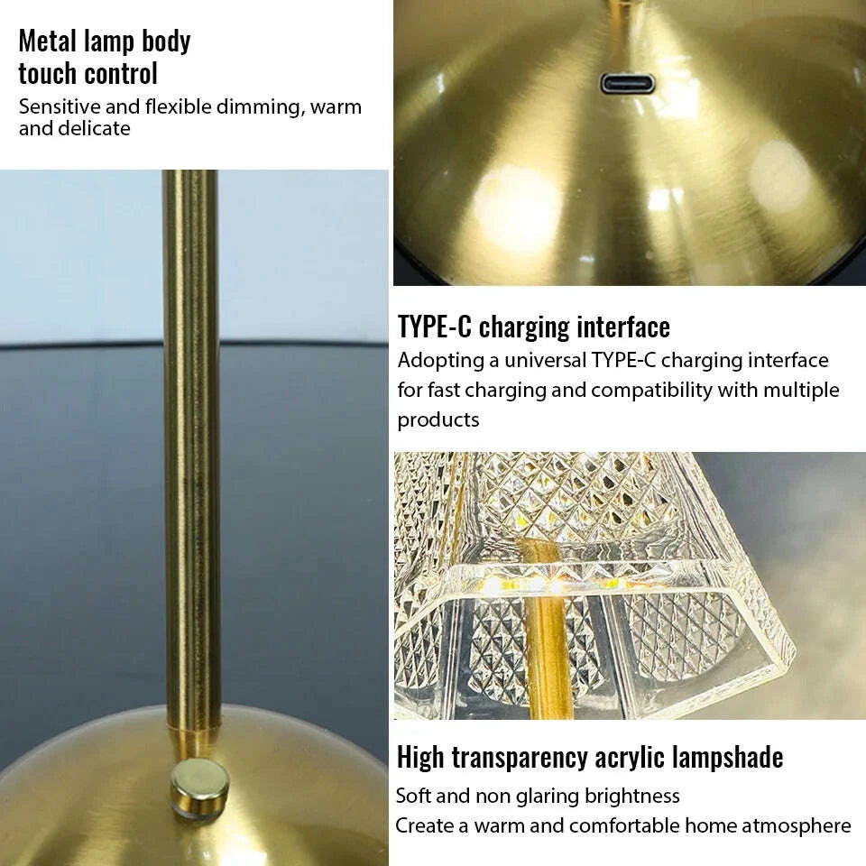 LumiElan crystal LED touch lamp angle 6 - diamond bedroom ambient light