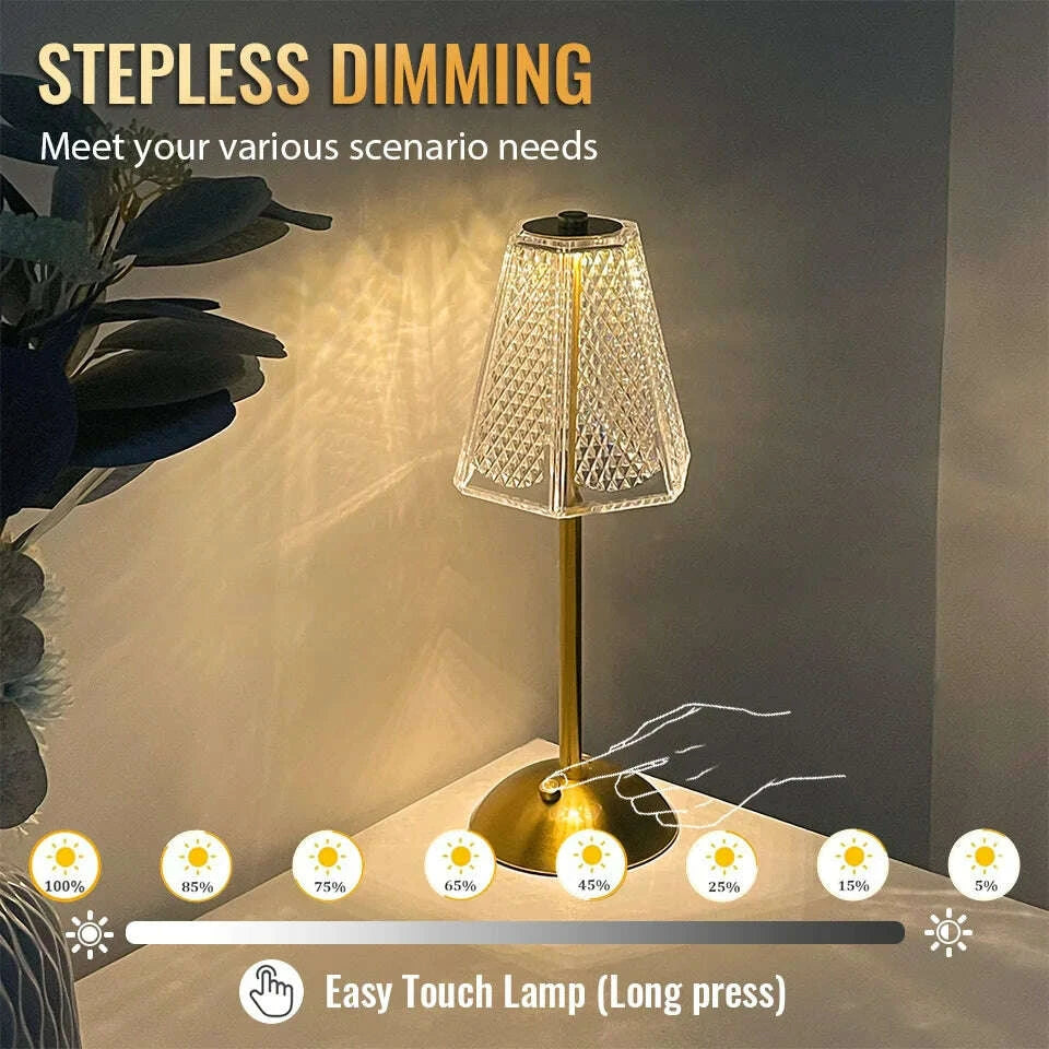 LumiElan crystal LED touch lamp angle 4 - diamond bedroom ambient light