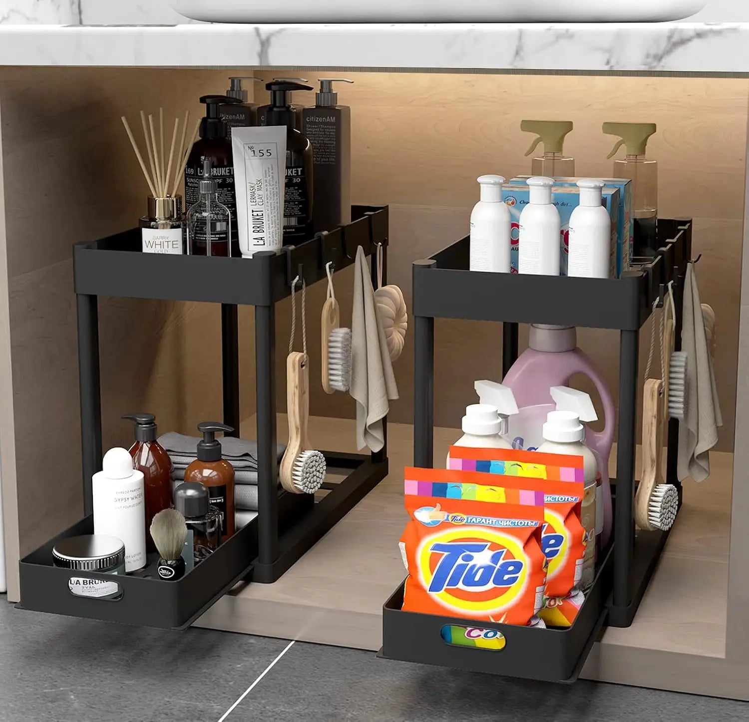 SlideNest™ 2-Tier Under Sink Organizer Set