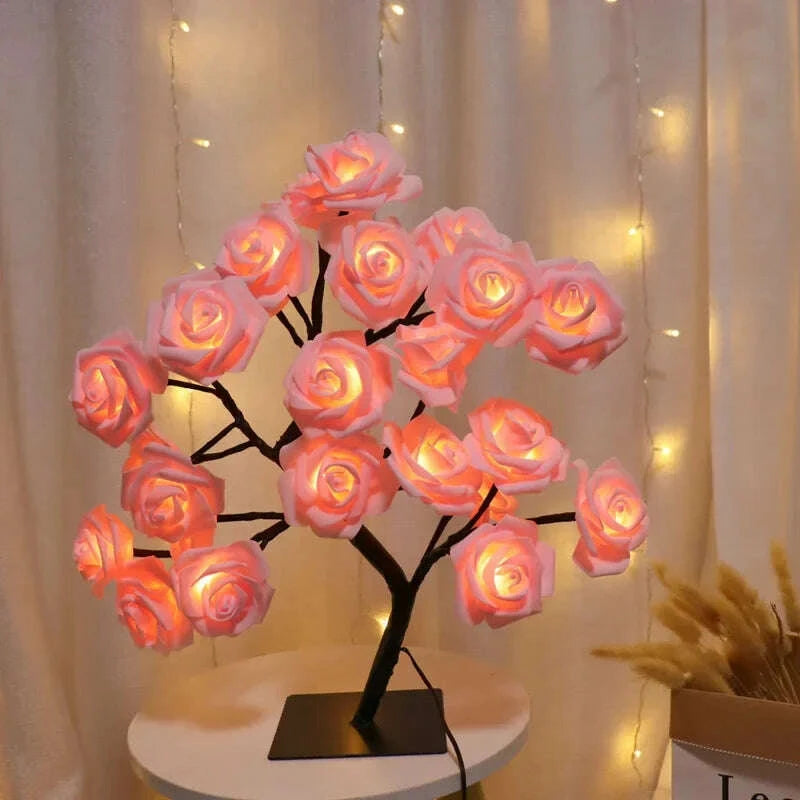 LumiRose LED tree lamp angle 5 - rose flower romantic bedroom lighting